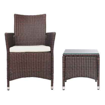 Gardeon 3 Piece Wicker Outdoor Furniture Set - Brown - Terrasland