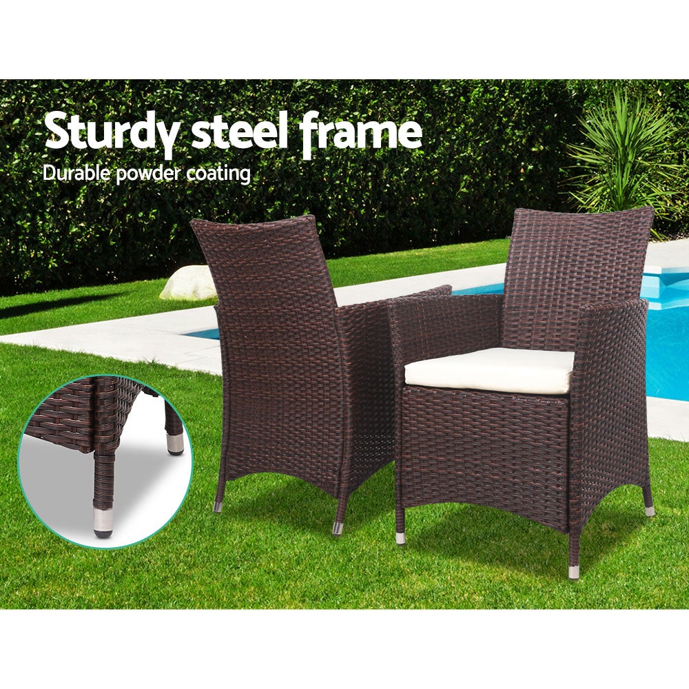 Gardeon 3 Piece Wicker Outdoor Furniture Set - Brown - Terrasland