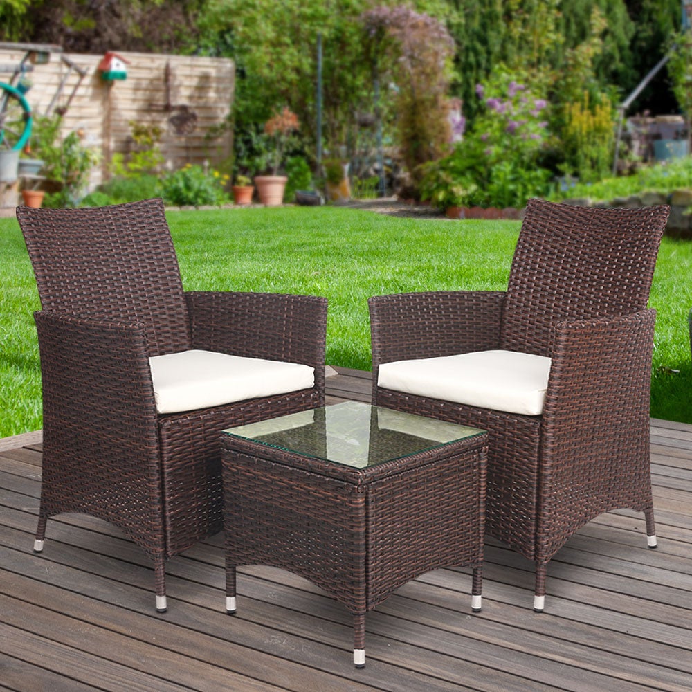 Gardeon 3 Piece Wicker Outdoor Furniture Set - Brown - Terrasland