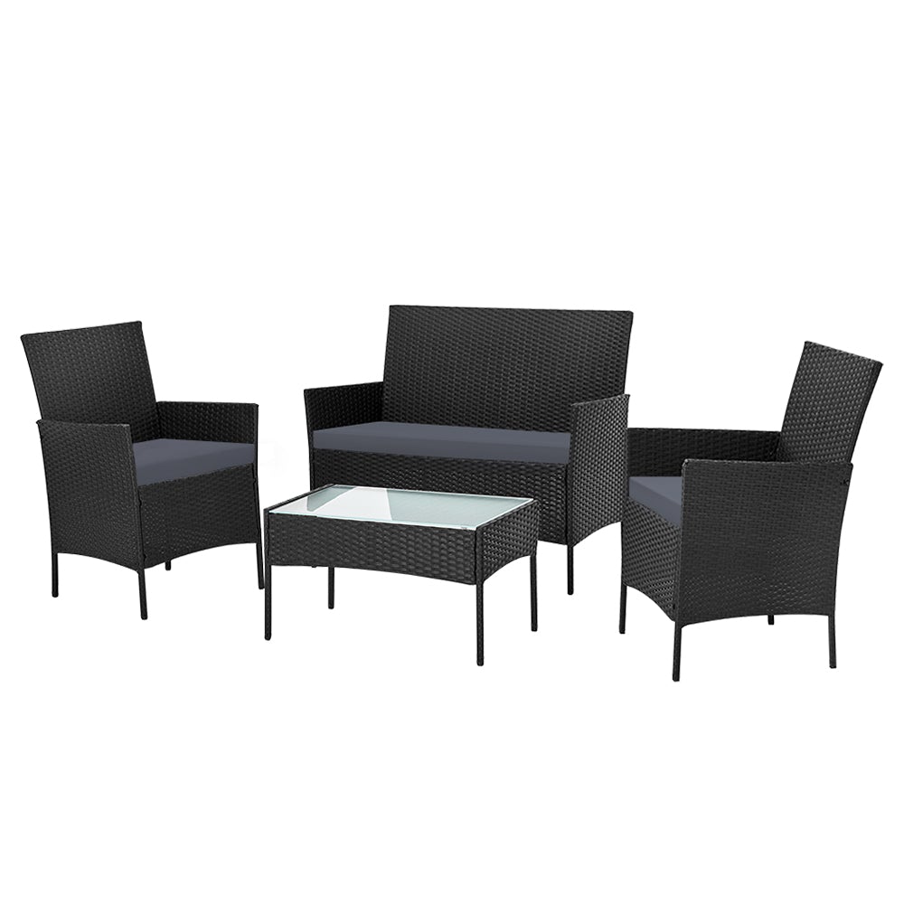 Gardeon 4-piece Wicker Outdoor Set - Black - Terrasland