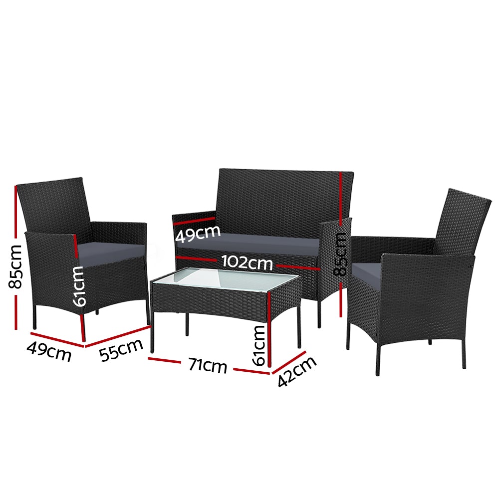 Gardeon 4-piece Wicker Outdoor Set - Black - Terrasland