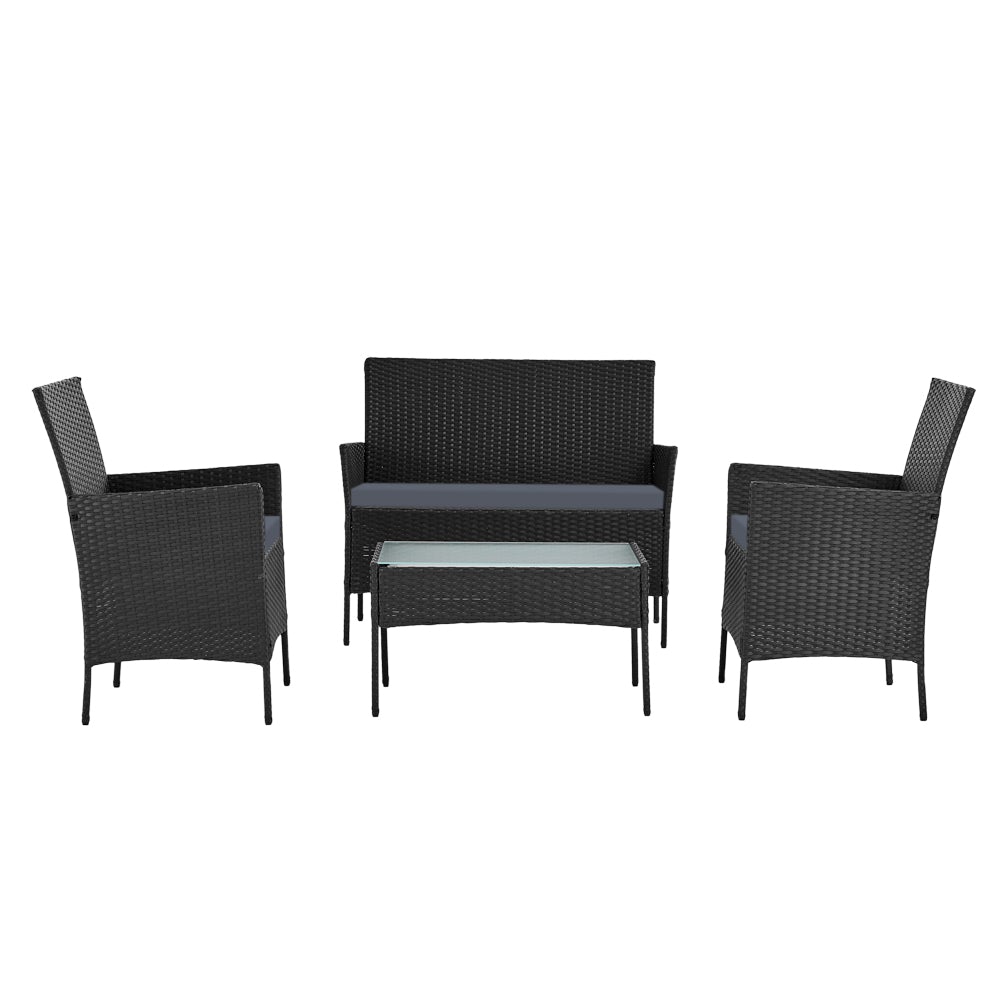 Gardeon 4-piece Wicker Outdoor Set - Black - Terrasland