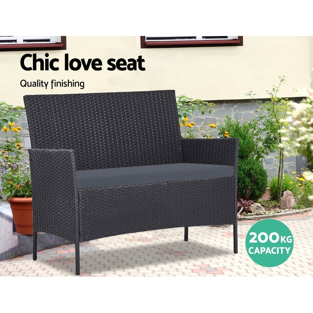 Gardeon 4-piece Wicker Outdoor Set - Black - Terrasland