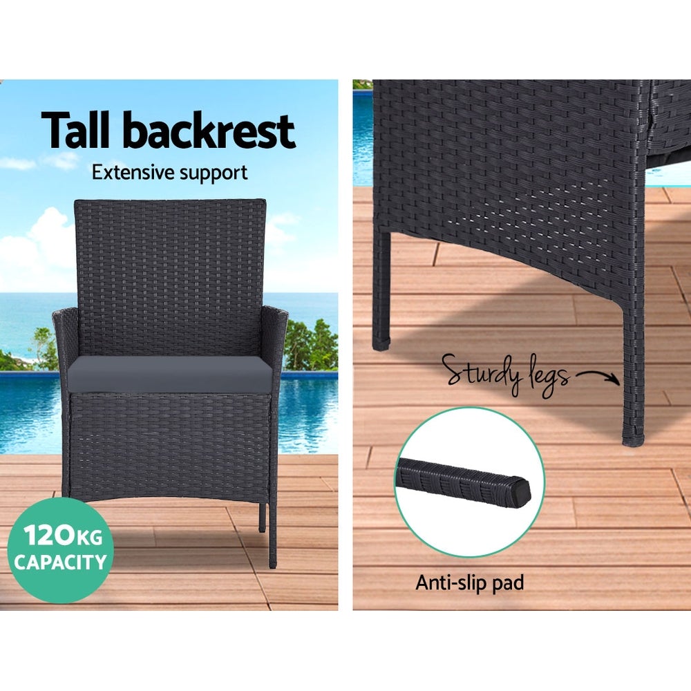 Gardeon 4-piece Wicker Outdoor Set - Black - Terrasland