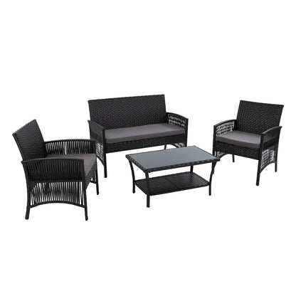 Gardeon Outdoor Furniture Set Wicker Cushion 4pc Black - Terrasland