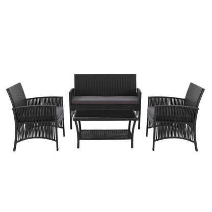 Gardeon Outdoor Furniture Set Wicker Cushion 4pc Black - Terrasland