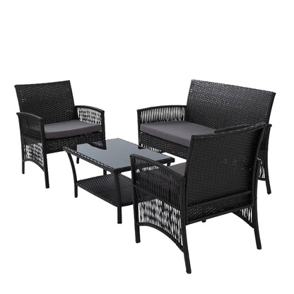 Gardeon Outdoor Furniture Set Wicker Cushion 4pc Black - Terrasland