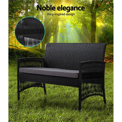 Gardeon Outdoor Furniture Set Wicker Cushion 4pc Black - Terrasland