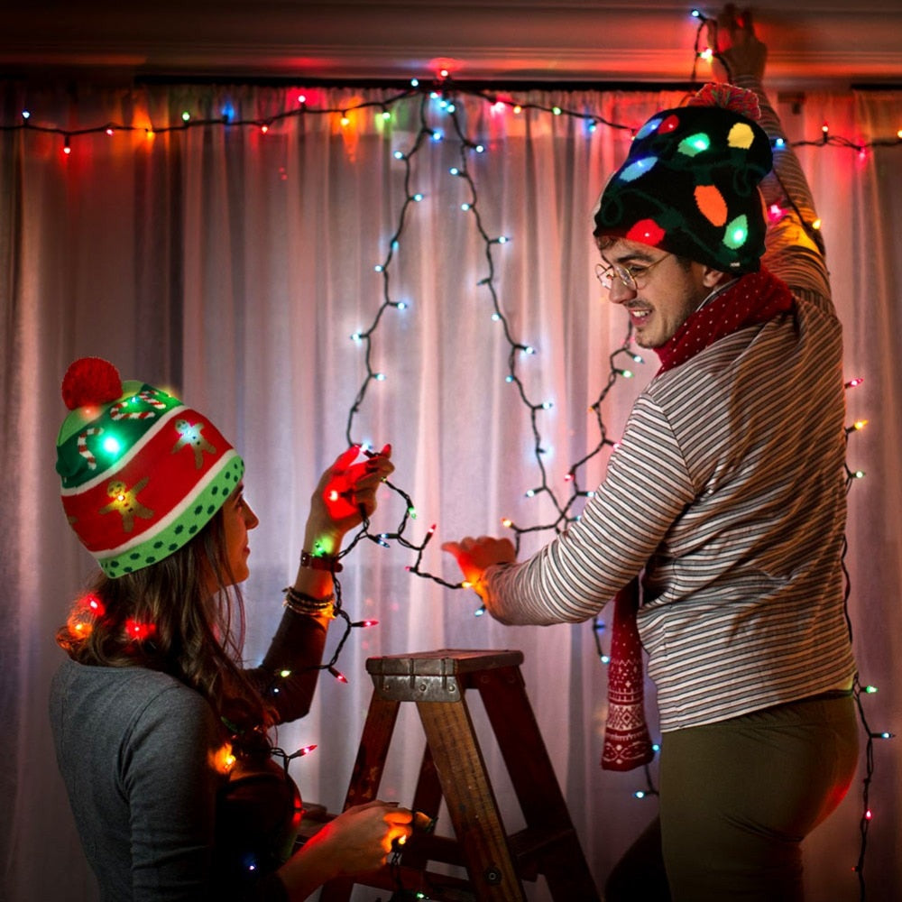 OurWarm Led Light Cotton Christmas Hat Knit Up