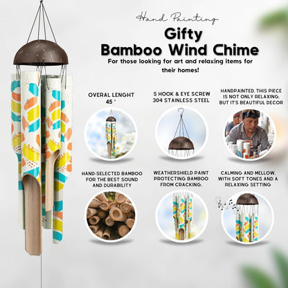 Bamboo Wind Chimes 45" Hand Painted Art Garden Decor Housewarming