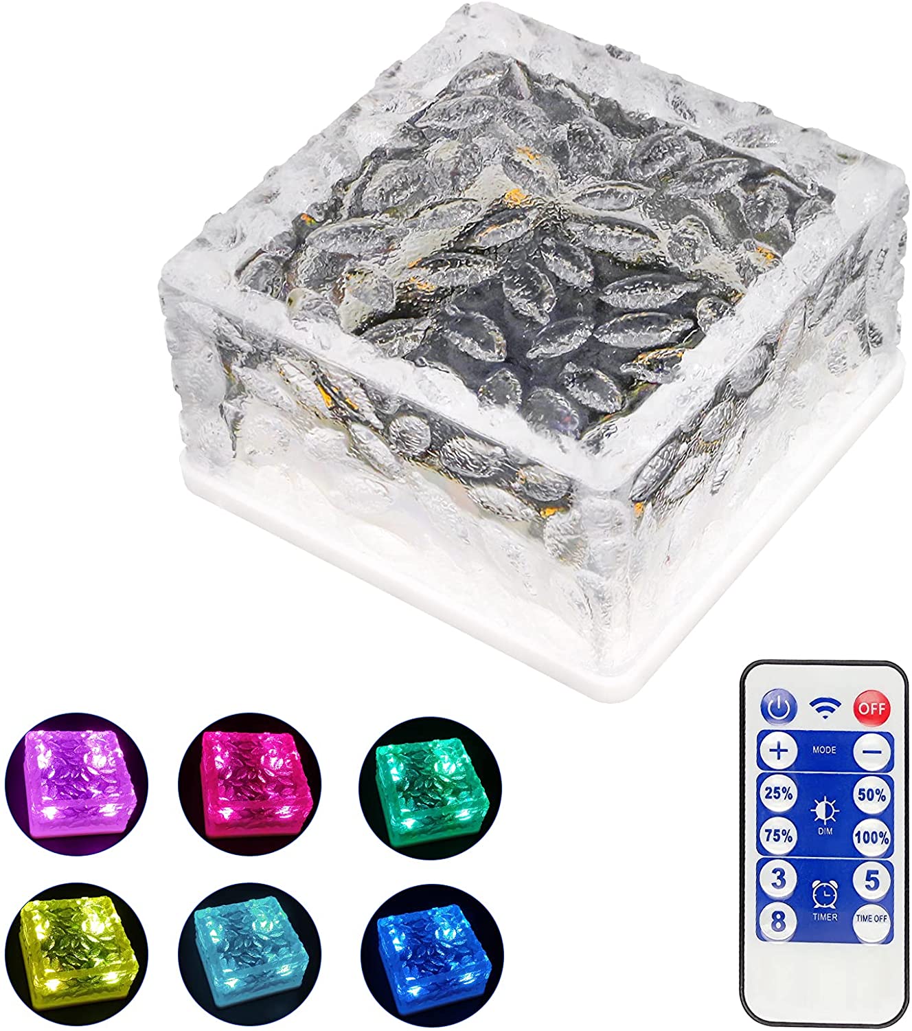 Colorful Solar Glass Brick Light and 12 Key Remote - Terrasland