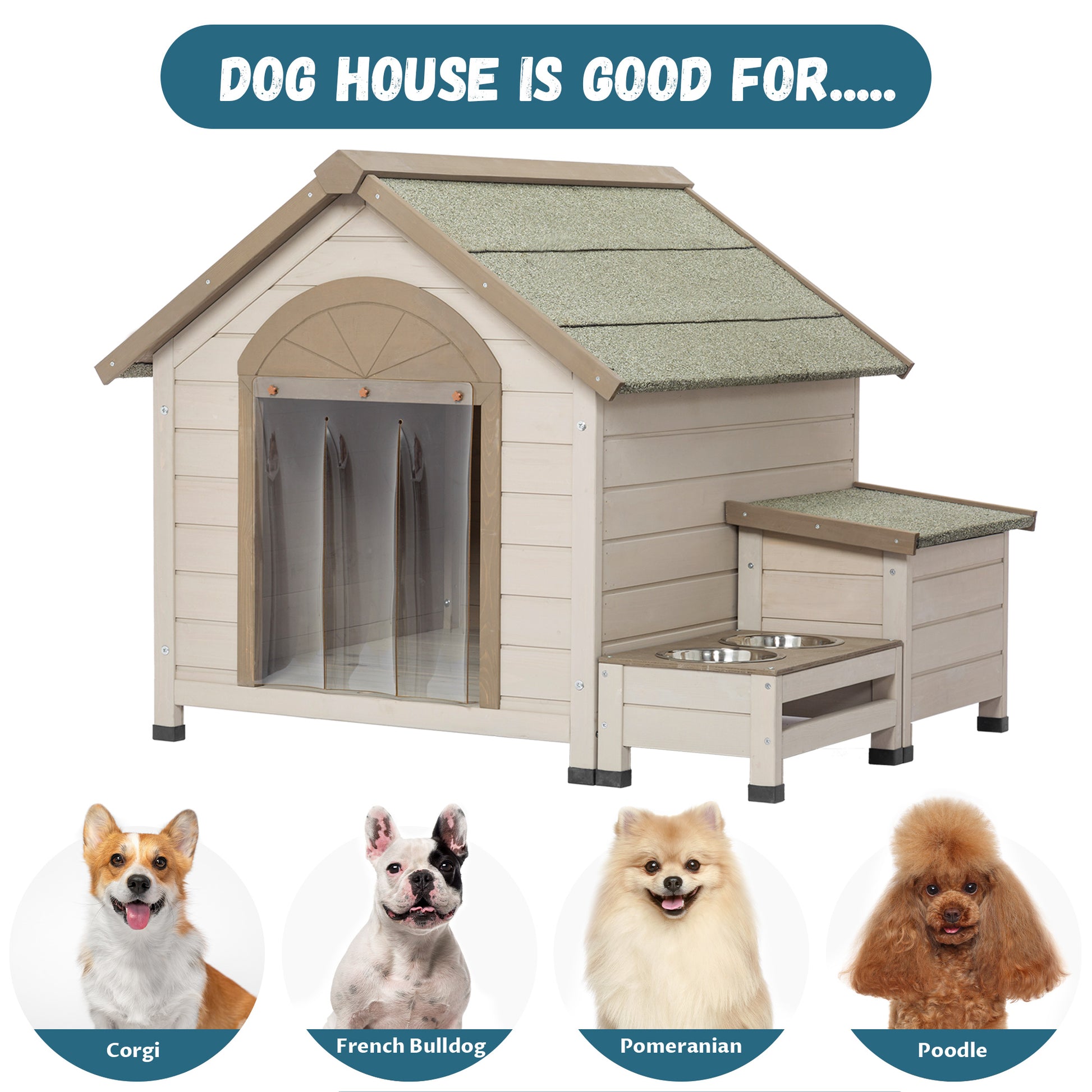 Outdoor fir wood dog house with an open roof ideal for small to medium - Terrasland