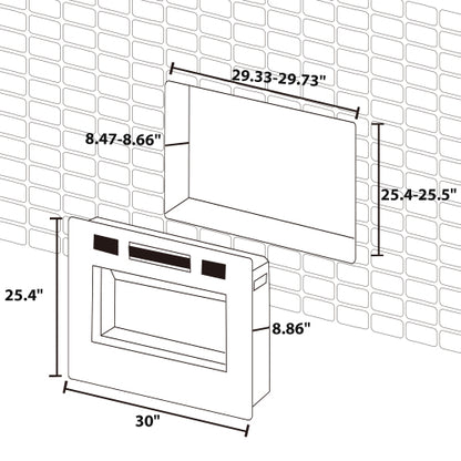 30 inch LED Recessed Electric Fireplace with 3 Top Light Colors