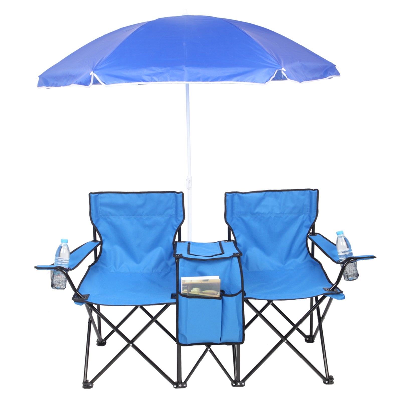 Portable Outdoor 2-Seat Folding Chair with Removable Sun Umbrella - Terrasland