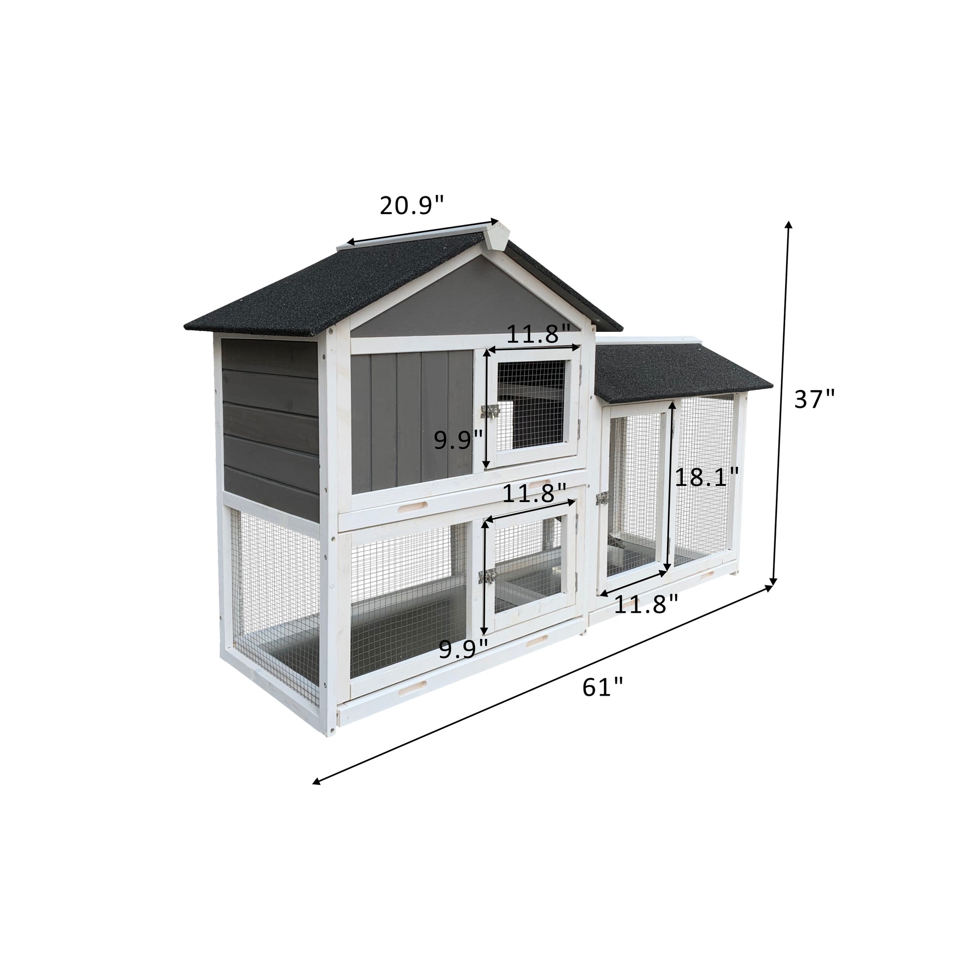 Removable Tray Ramp wooden outdoor rabbit hutch with running cage - Terrasland