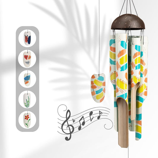 Bamboo Wind Chimes 45" Hand Painted Art Garden Decor Housewarming