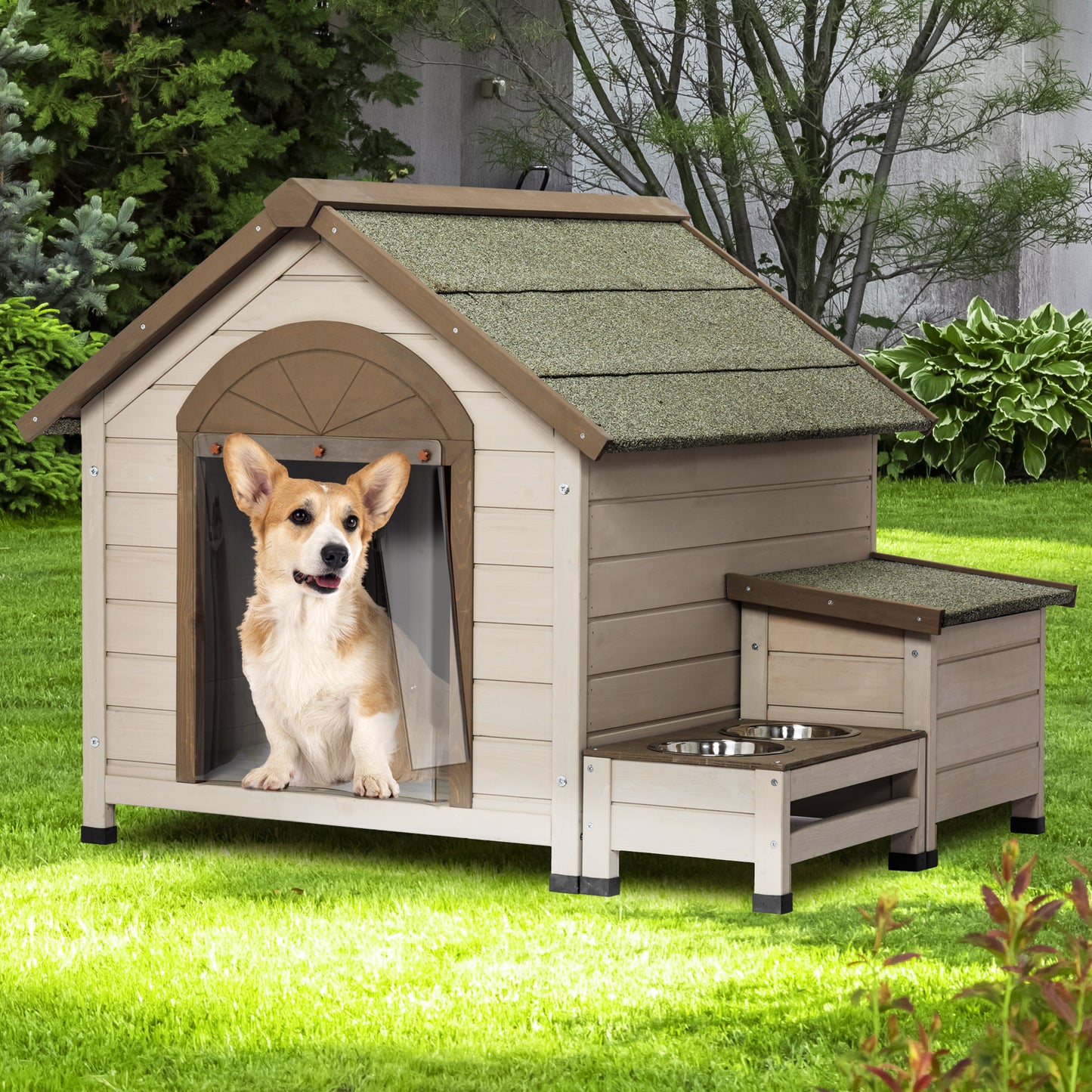 Outdoor fir wood dog house with an open roof ideal for small to medium - Terrasland