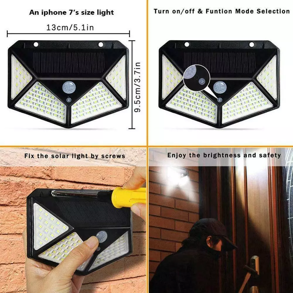 100 LED Outdoor Waterproof PIR Motion Sensor LED Solar Wall Lights - Terrasland