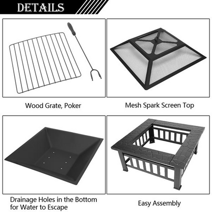 Portable Courtyard Metal Fire Bowl Pit with Accessories For Backyard