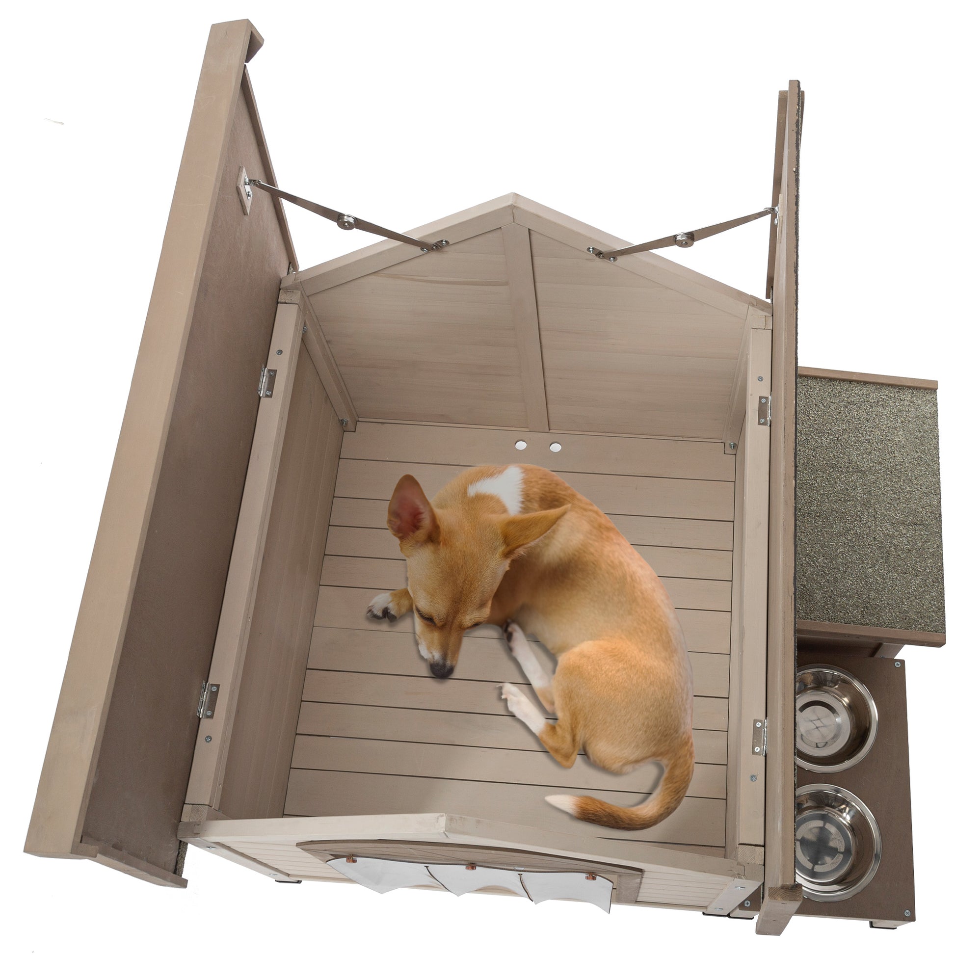 Outdoor fir wood dog house with an open roof ideal for small to medium - Terrasland