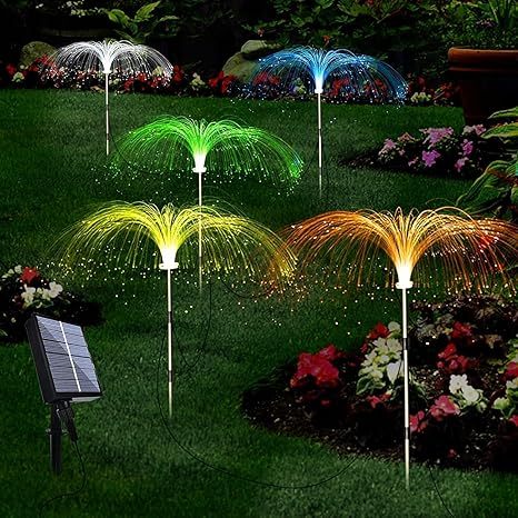 Solar Garden Lights,7 Color LED Jellyfish Shape Fiber Outdoor Pathway - Terrasland