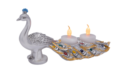 Peacock with Tealights (SIZE) 10x5 inch (COLOR) SILVER