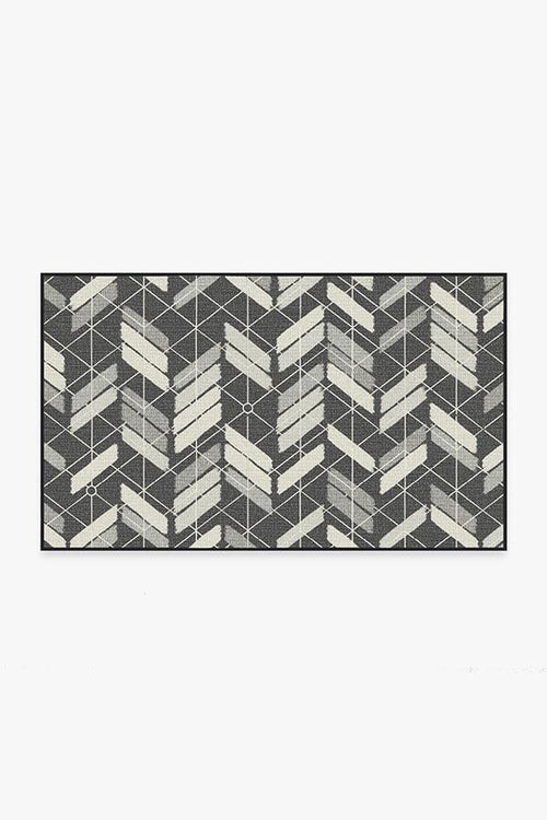 Outdoor Painted Chevron Black Rug