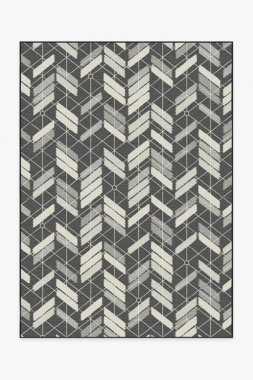 Outdoor Painted Chevron Black Rug