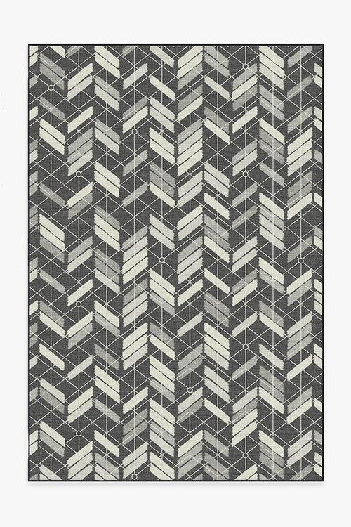 Outdoor Painted Chevron Black Rug