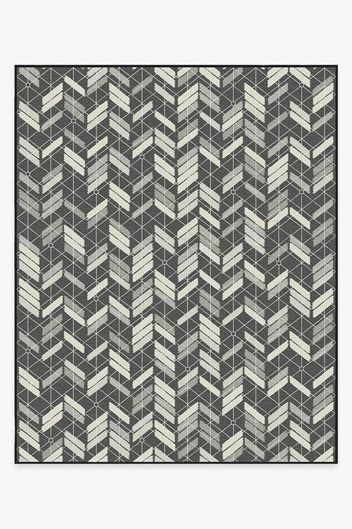 Outdoor Painted Chevron Black Rug