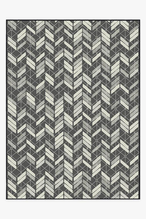 Outdoor Painted Chevron Black Rug