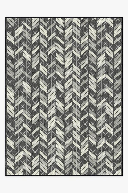 Outdoor Painted Chevron Black Rug