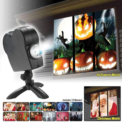 Christmas Halloween Laser Projector 12 Movies Disco Light Mini Window